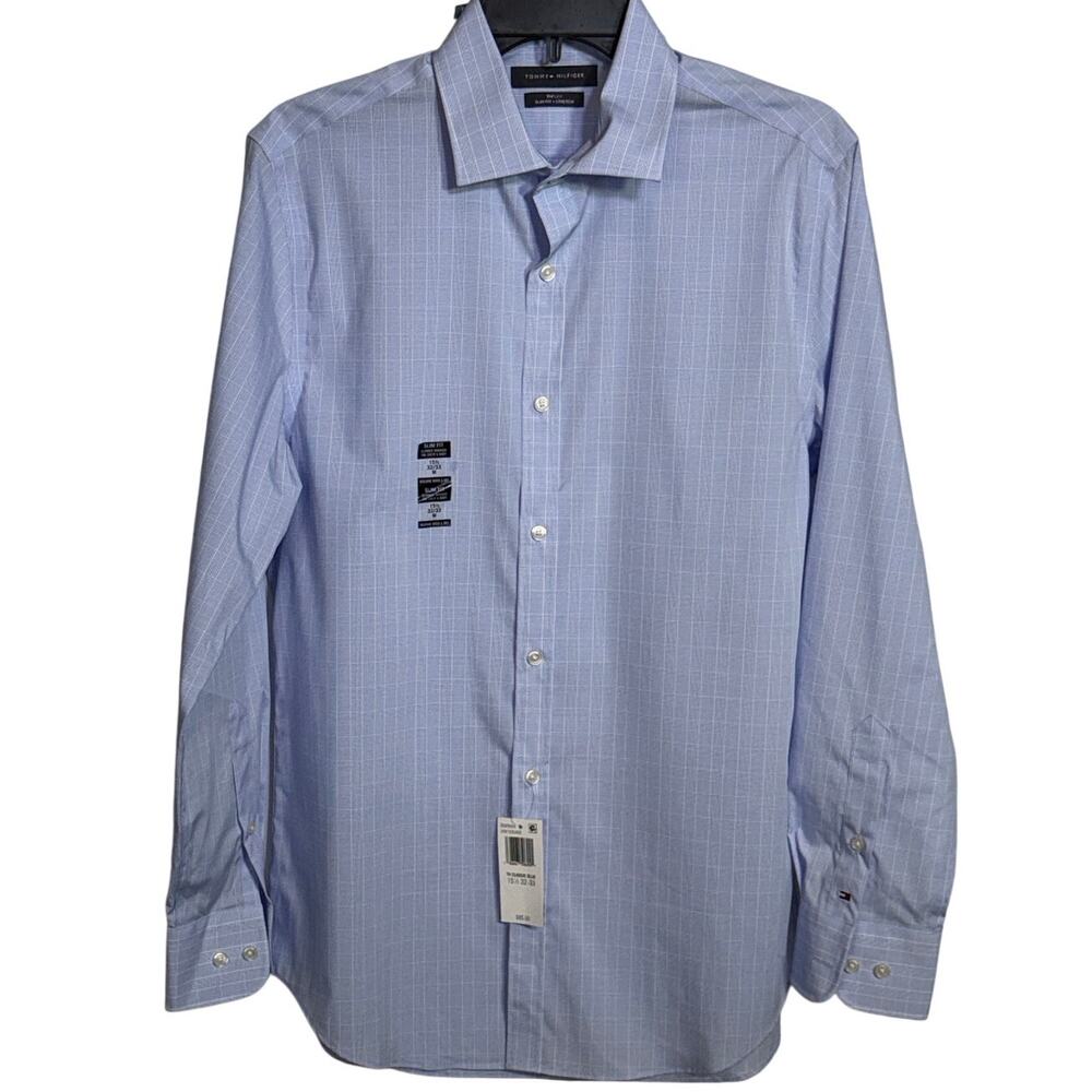 Tommy Hilfiger Men's TH Flex Stretch Slim-Fit Dress Shirt 15.5 32-33 $85